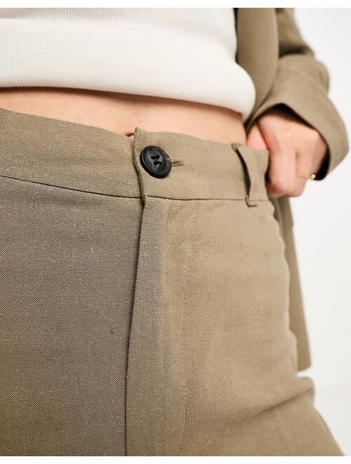 Pull&Bear linen tailored pants in dark sand - part of a set