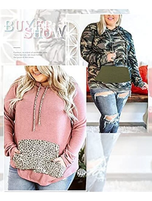 CARCOS Plus Size Hooide Women Long Sleeve Fall Pocket Hooded Sweatershirt XL-5XL
