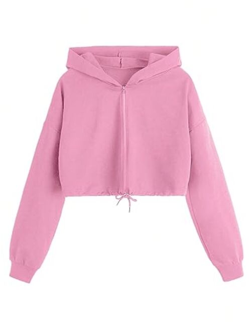 SweatyRocks Women's Casual Full Zip Crop Top Hoodie Sweatshirt Jacket