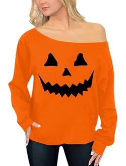 Spadehill Halloween Long Sleeve off Shoulder Sweatshirt for Women