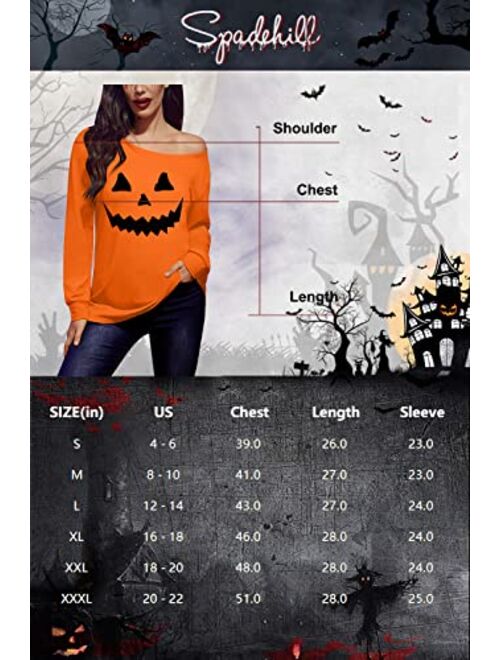 Spadehill Halloween Long Sleeve off Shoulder Sweatshirt for Women