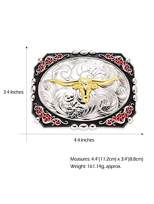 BBOTEN Long Horn Bull Belt Buckles for Men, Horse Eagle Cross Horseman Floral Engraved Western Cowboy Large Texas Buckle