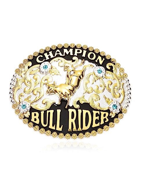 BBOTEN Bull Rider Belt Buckles Men, Western Cowboy Rodeo Champion Belt Buckle, Golden Bull Big Size Belt Buckle