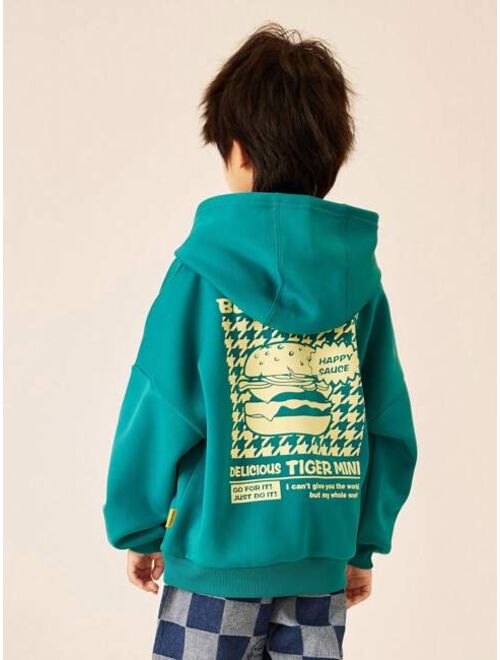 Shein Tween Boys' Hooded Sweatshirt With Fleece Lining, Perfect For Daily Wear And Outdoor Activities In Autumn And Winter