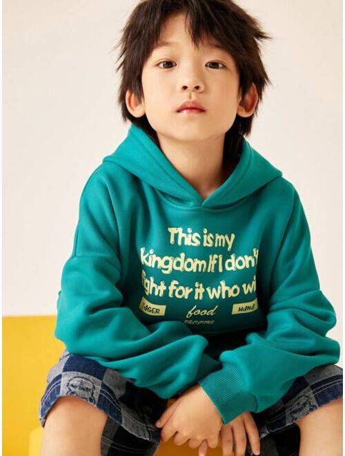 Shein Tween Boys' Hooded Sweatshirt With Fleece Lining, Perfect For Daily Wear And Outdoor Activities In Autumn And Winter