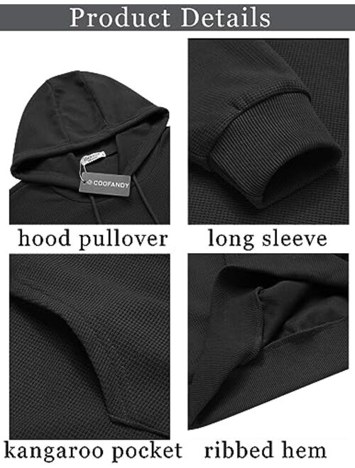 COOFANDY Men's Hooded Sweatshirts Long Sleeve Casual Pullover Hoodie Waffle Knit Sweatshirt with Pocket