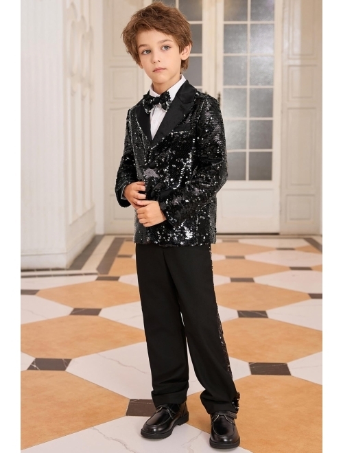GRACE KARIN Boy's Suit Set Boys 2 Piece Sequins Formal Suit 5-12Y