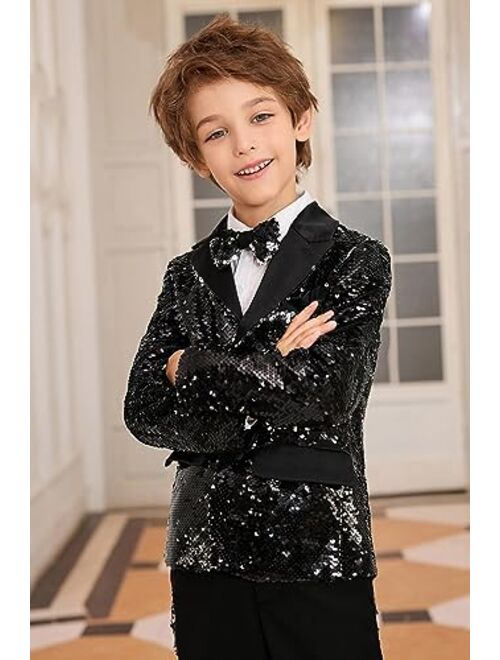 GRACE KARIN Boy's Suit Set Boys 2 Piece Sequins Formal Suit 5-12Y