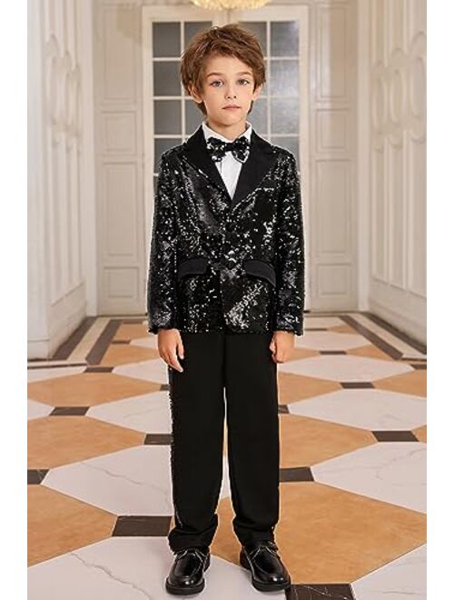 GRACE KARIN Boy's Suit Set Boys 2 Piece Sequins Formal Suit 5-12Y