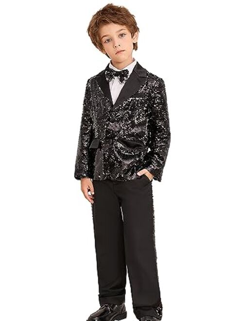 GRACE KARIN Boy's Suit Set Boys 2 Piece Sequins Formal Suit 5-12Y