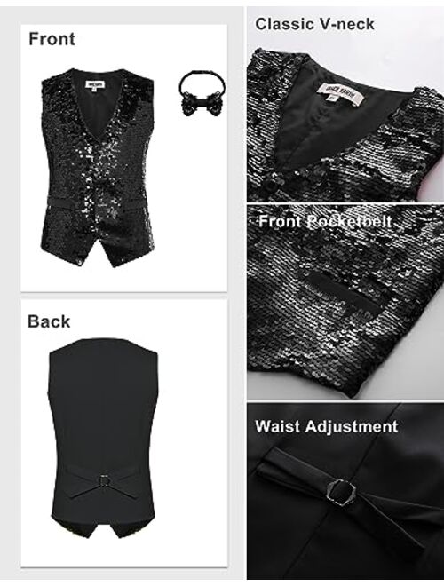 GRACE KARIN Boys Sequin Vest Boys Formal Suit Vest for Party 5-12Y