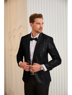Mens Shiny Sequin Blazer One Button Suit Jacket Shawl Lapel Tuxedo Party Dinner Prom