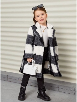 Young Girl Buffalo Plaid Pattern Teddy Coat