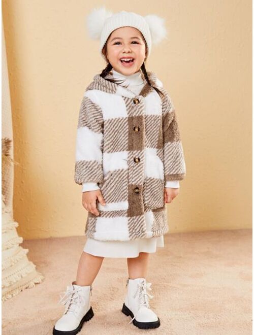 Shein Toddler Girls Buffalo Plaid Pattern Hooded Flannel Coat
