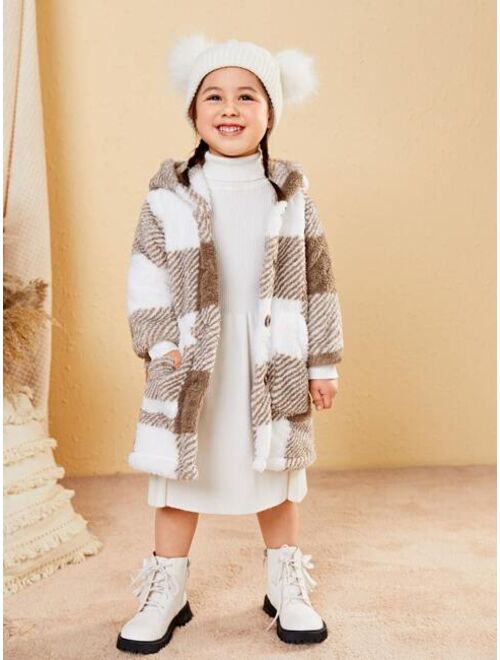 Shein Toddler Girls Buffalo Plaid Pattern Hooded Flannel Coat