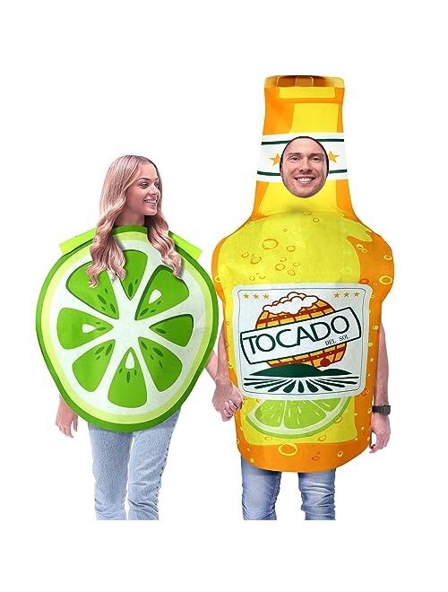 HooLing 2 Pcs Couples Halloween Costumes for Adults Tequila Bottle and Lime Slice Couple's Costume Drink Suit Outfits