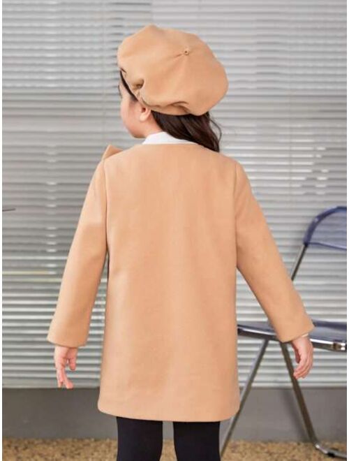 SHEIN Young Girl Bow Front Overcoat & Hat