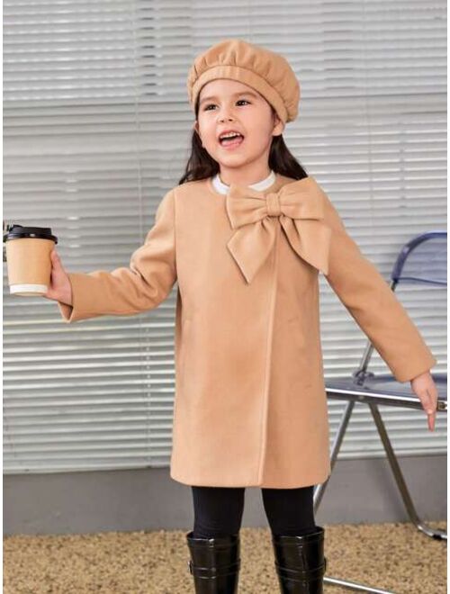 SHEIN Young Girl Bow Front Overcoat & Hat