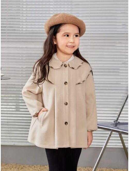 SHEIN Young Girl 1pc Scallop Trim Peter Pan Collar Overcoat