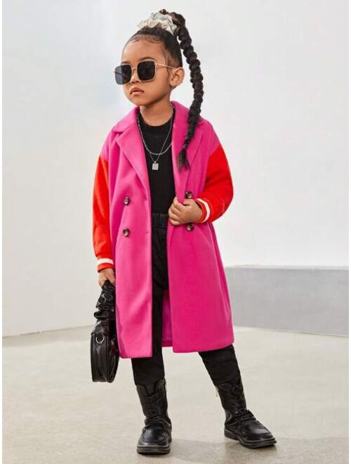 SHEIN Young Girl Casual Knit Lapel Collar Overcoat For Fall/winter