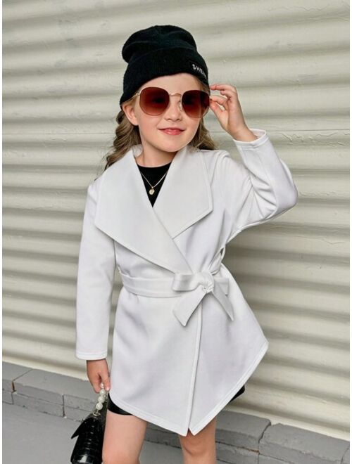 SHEIN Young Girl Waterfall Collar Belted Coat