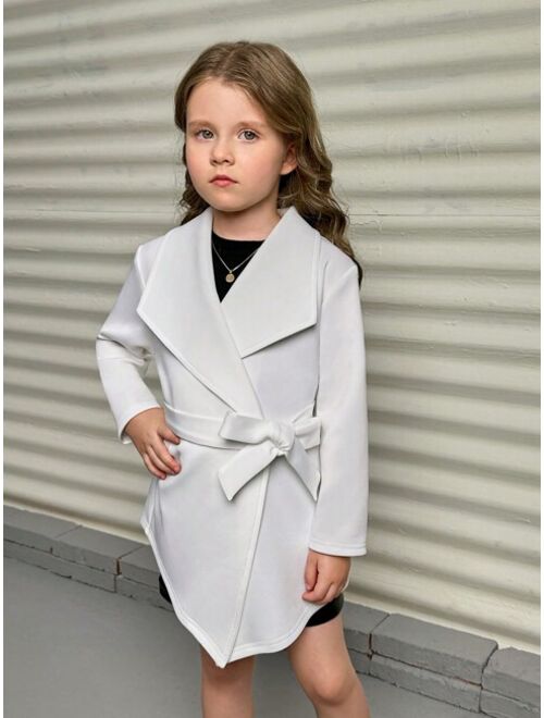 SHEIN Young Girl Waterfall Collar Belted Coat