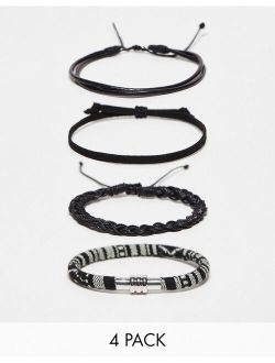 4 pack leather and woven bracelet in monochrome