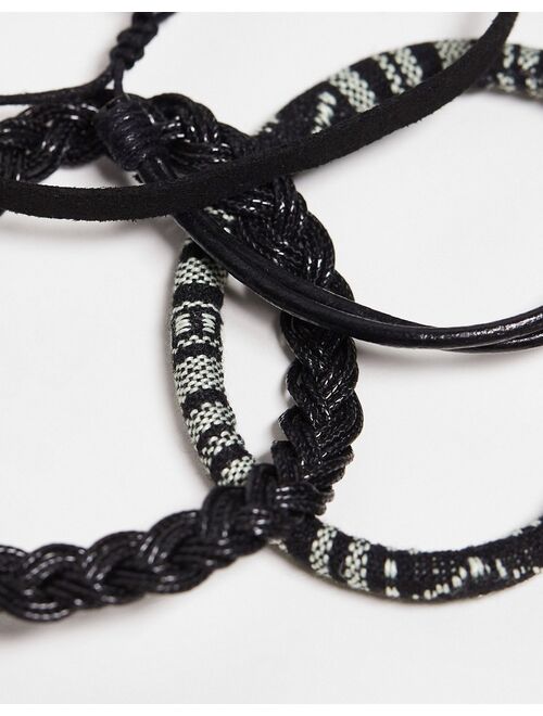ASOS DESIGN 4 pack leather and woven bracelet in monochrome