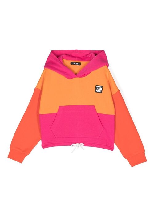 Dkny Kids colour-block logo-patch hoodie