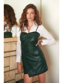 Keepin' It Cute Green Vegan Leather Faux-Wrap Dress