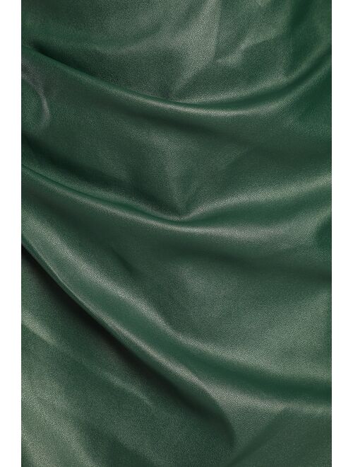 Lulus Keepin' It Cute Green Vegan Leather Faux-Wrap Dress