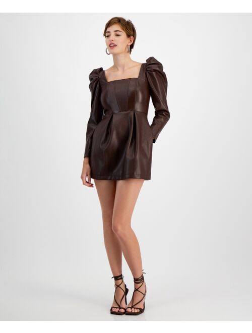 AVEC LES FILLES Women's Faux-Leather Puff-Sleeve Corset Dress