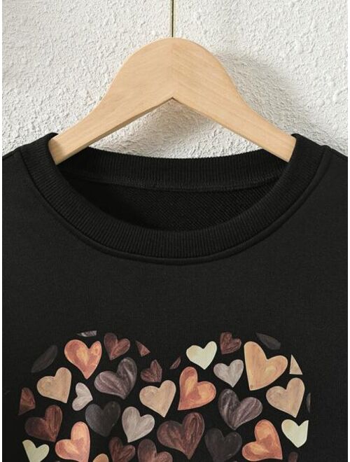 SHEIN Kids EVRYDAY Girls Heart Print Drop Shoulder Sweatshirt