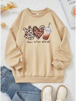 Tween Girl Heart Letter Graphic Sweatshirt