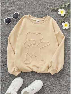 Tween Girl Cartoon Graphic Thermal Lined Sweatshirt