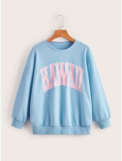 Teen Girls Letter Graphic Drop Shoulder Sweatshirt