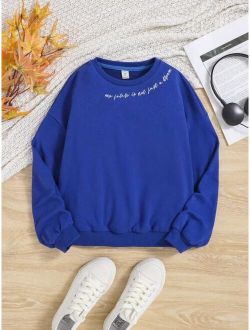 Tween Girl Slogan Graphic Thermal Lined Pullover