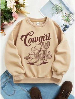 Teen Girl Cactus Letter Graphic Thermal Pullover