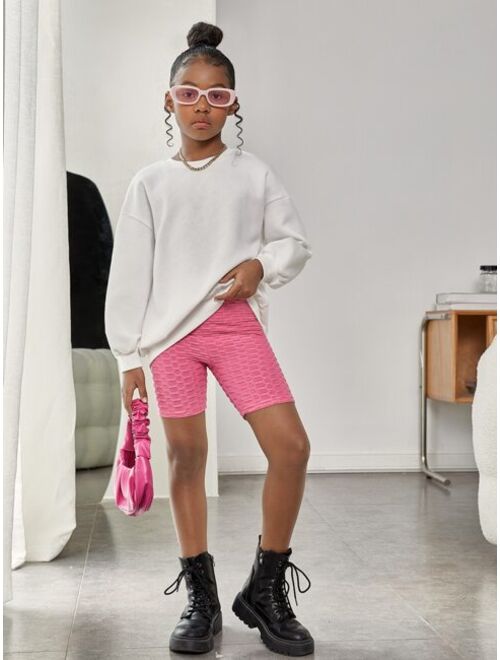 SHEIN Kids Cooltwn Girls Slogan Cartoon Graphic Drop Shoulder Thermal Sweatshirt