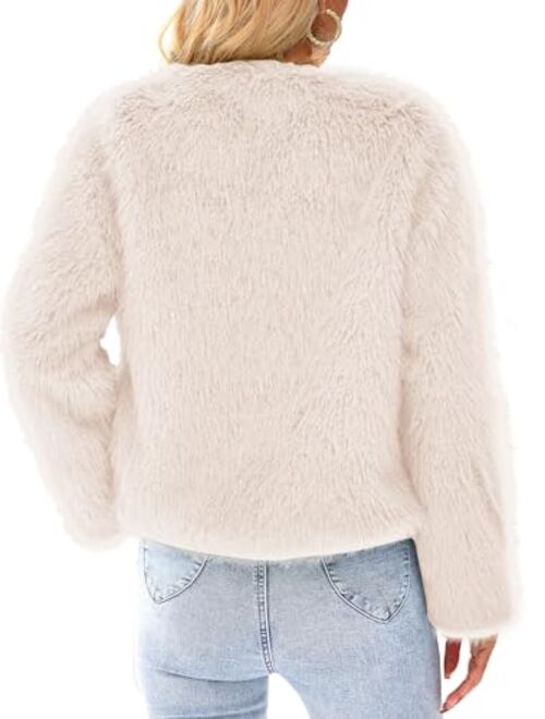 PRETTYGARDEN Women's 2023 Winter Coats Fleece Cropped Jacket Faux Fur Long Sleeve Pockets Shaggy Warm Outerwear Fall Clothes
