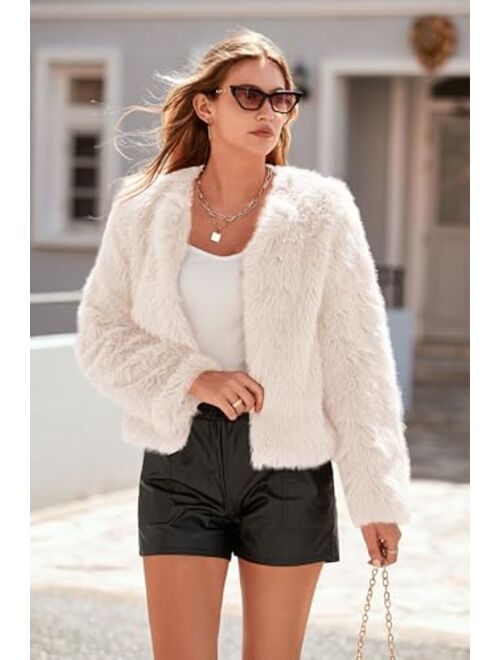 PRETTYGARDEN Women's 2023 Winter Coats Fleece Cropped Jacket Faux Fur Long Sleeve Pockets Shaggy Warm Outerwear Fall Clothes