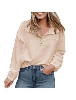 Women's 2023 Fall Sweatshirt Half Zip Collar Pullover Tops Oversized Long Sleeve Plain Casual Jacket Clothes