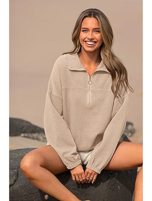 PRETTYGARDEN Women's 2023 Fall Sweatshirt Half Zip Collar Pullover Tops Oversized Long Sleeve Plain Casual Jacket Clothes