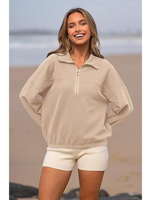 PRETTYGARDEN Women's 2023 Fall Sweatshirt Half Zip Collar Pullover Tops Oversized Long Sleeve Plain Casual Jacket Clothes