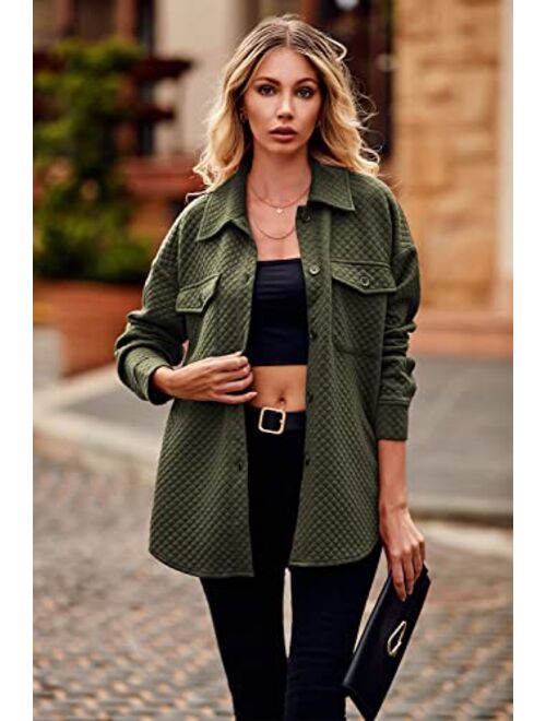 PRETTYGARDEN Women's 2023 Winter Quilted Jackets Lapel Coat Outerwear Casual Long Sleeve Button Down Blouse Shirts Tops