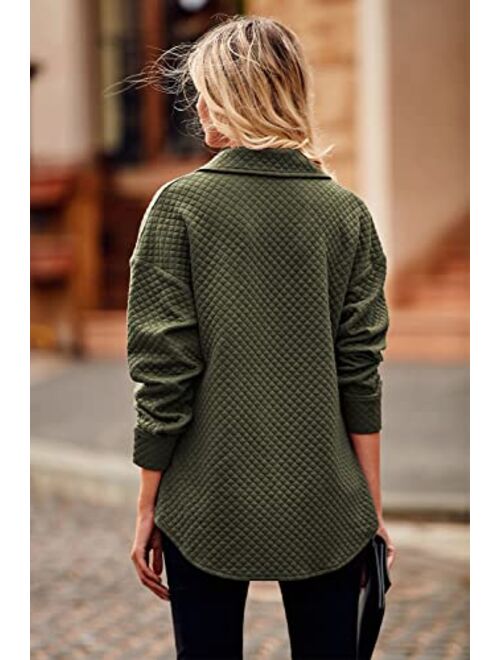 PRETTYGARDEN Women's 2023 Winter Quilted Jackets Lapel Coat Outerwear Casual Long Sleeve Button Down Blouse Shirts Tops