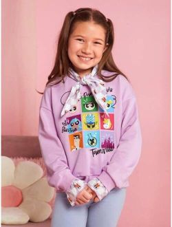 THE POWERPUFF GIRLS X SHEIN Tween Girl Cartoon Graphic Drop Shoulder Pullover Without Scarf