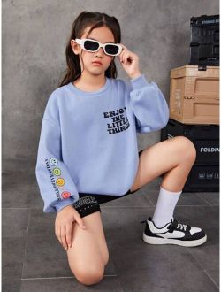 Tween Girl Slogan Graphic Drop Shoulder Sweatshirt