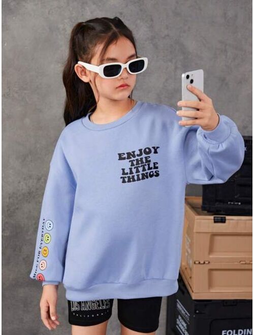 SHEIN Tween Girl Slogan Graphic Drop Shoulder Sweatshirt