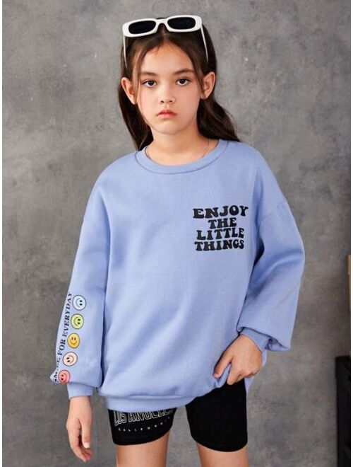 SHEIN Tween Girl Slogan Graphic Drop Shoulder Sweatshirt